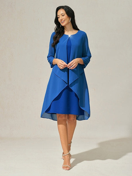 Women's Evening Dress Cape Sleeve Knee-Length Elegant Green FashionChic
