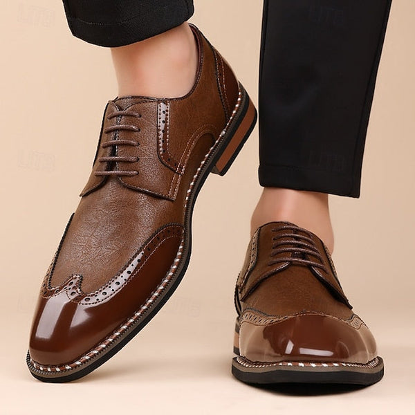 Shoes Wingtip Faux Burgundy Leather and White Men's Oxford FashionChic