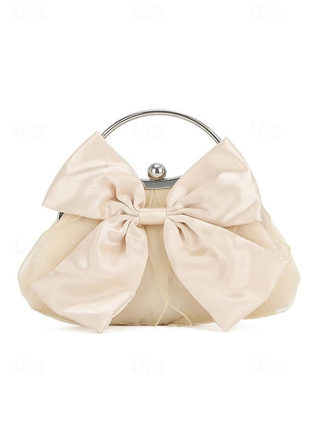 – Evening Bag Elegant Clutch Bow Satin Women's Pearl FashionChic