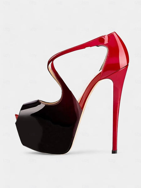Stiletto Platform Heels and Patent with Cross Leather Red Black FashionChic