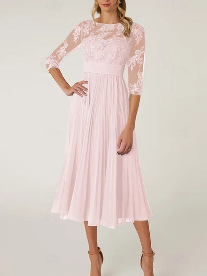 of Elegant the Neck Crew Dress Mother A-Line Bride Wedding Guest FashionChic
