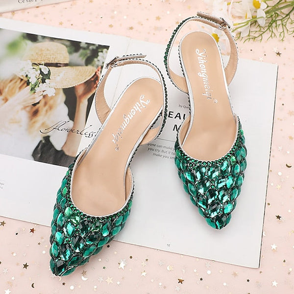 Rhinestone Slingback Heels Women's Crystal High Pointed-Toe FashionChic