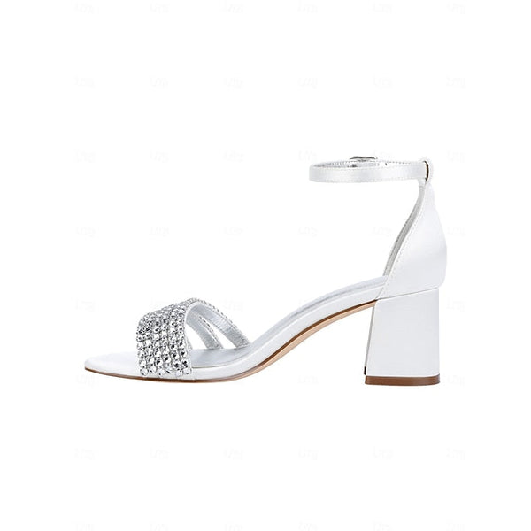 Satin Rhinestone Heel with Block Purple Women's Sandals FashionChic