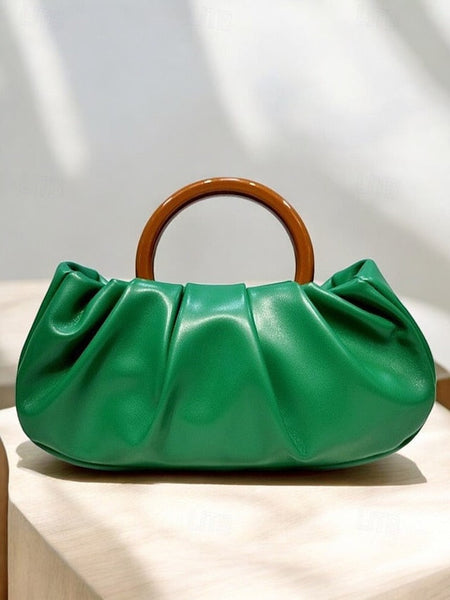 with Pleated Women's Faux Leather Acrylic Tote Bag Clutch FashionChic