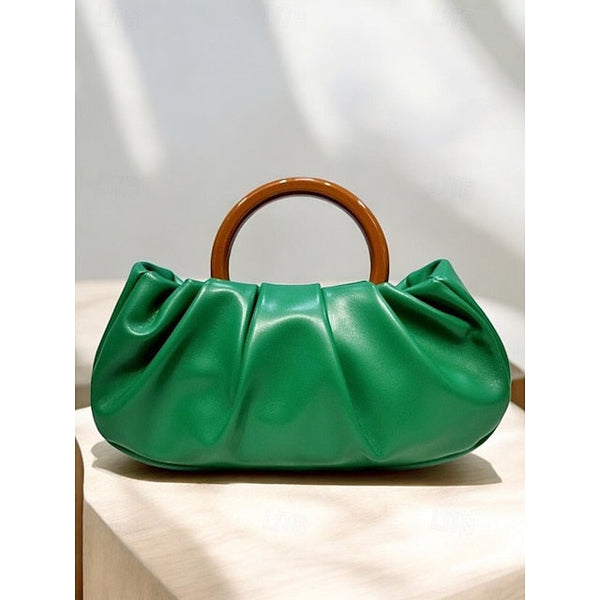 Clutch Faux with Bag Leather Women's Acrylic Tote Pleated FashionChic