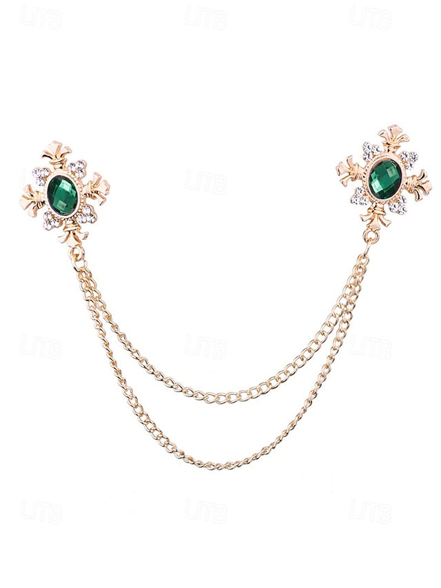 Elegant Double Blue Vintage – Chain Gem Collar Brooch FashionChic