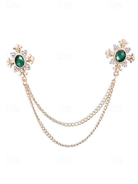 Elegant Double Blue Vintage – Chain Gem Collar Brooch FashionChic