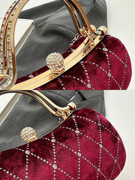 Quilted Diamond Evening Purse with Accents Velvet Women's - FashionChic