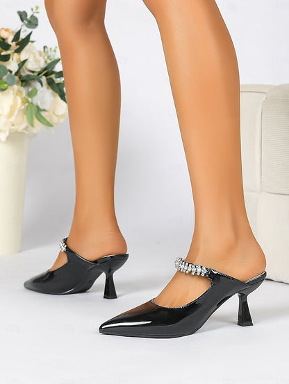 Slip-On Women's Heeled Embellished Pointed-Toe Rhinestone FashionChic