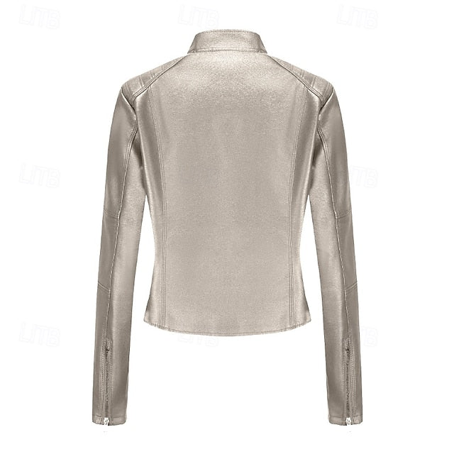 Comfortable Zipper Jacket Leather Faux Pocket Women's FashionChic