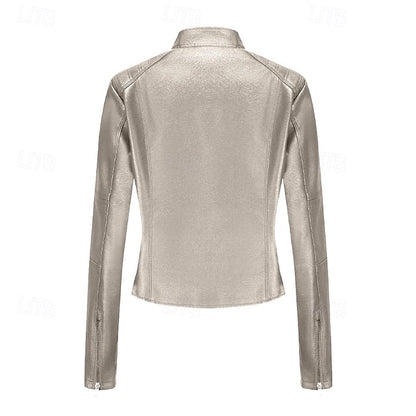 Comfortable Zipper Jacket Leather Faux Pocket Women's FashionChic