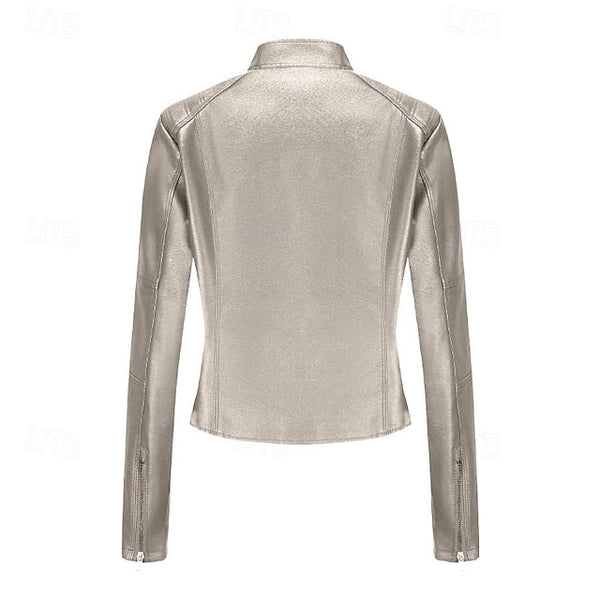 Comfortable Zipper Jacket Leather Faux Pocket Women's FashionChic