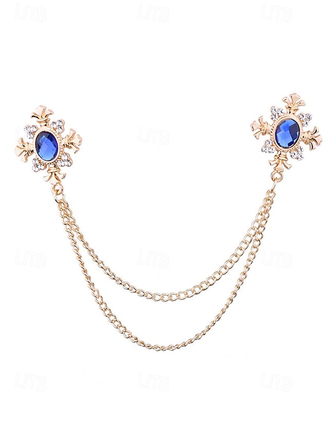 Elegant Double Blue Vintage – Chain Gem Collar Brooch FashionChic