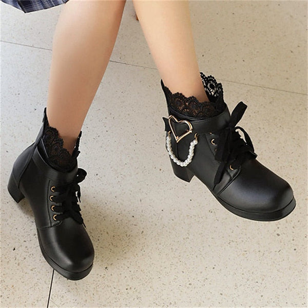 Ankle Women's – Wedding Bridal Lace-Up White Boots Shoes FashionChic