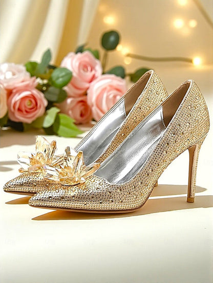 - Heel Women's Embellished Sparkly Crystal Pumps Gold High FashionChic