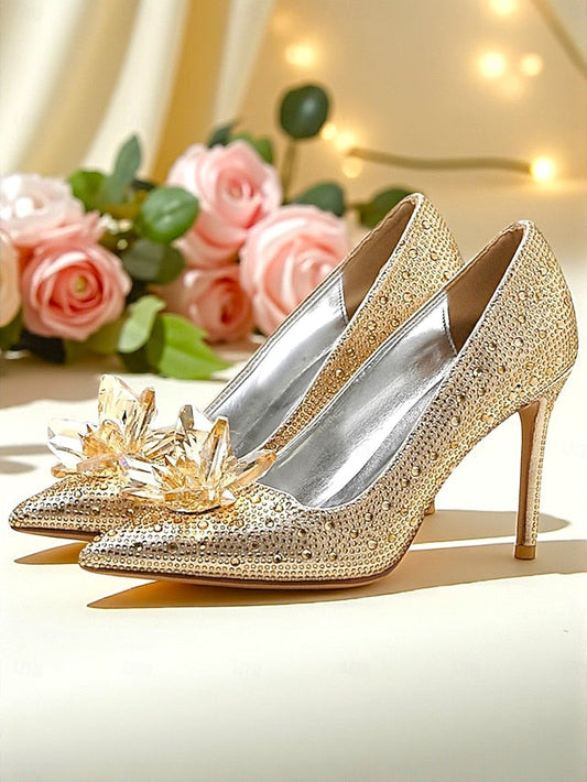 - Heel Women's Embellished Sparkly Crystal Pumps Gold High FashionChic