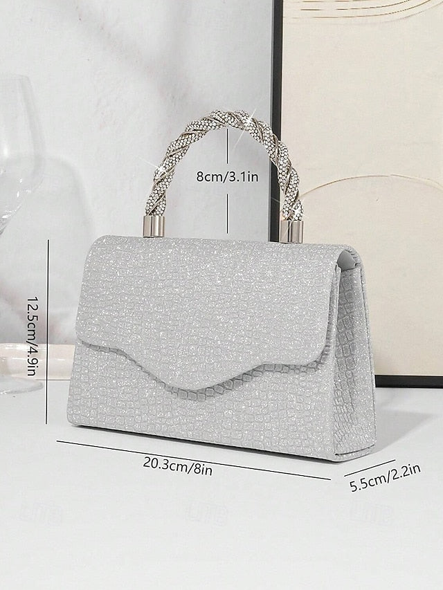 Glitter Rhinestone – with Handle Silver Handbag Women's FashionChic