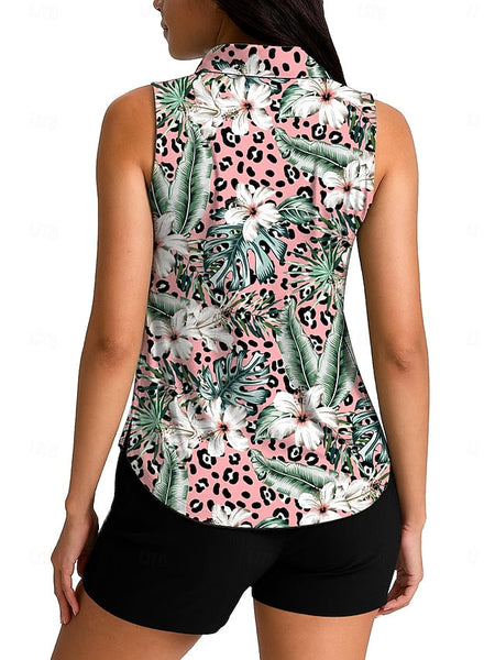 Women's Leopard Floral Tops Sport Shirt Golf Polo Shirt FashionChic