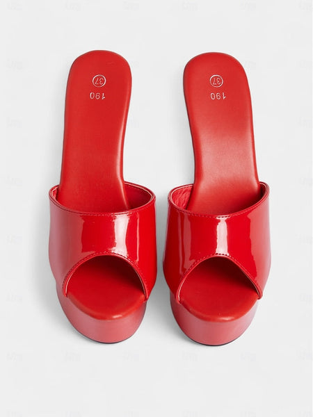 High Leather Women's Heels Patent Red Platform with FashionChic