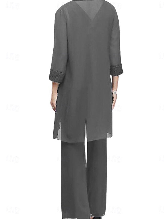 Crew of 3 Dress Elegant Neck the Vintage Mother Bride Piece FashionChic