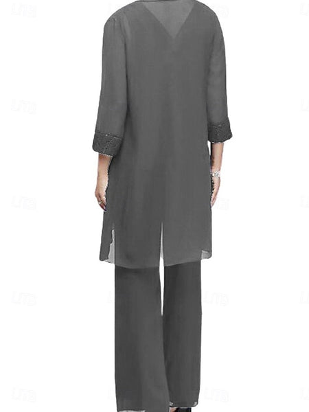 Dress Mother Neck Crew Elegant 3 Piece Vintage the of Bride FashionChic