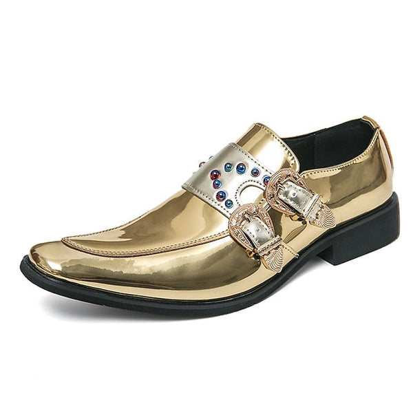 – Metallic Buckle Dress Men's Shoes Pink Fashion Loafers FashionChic
