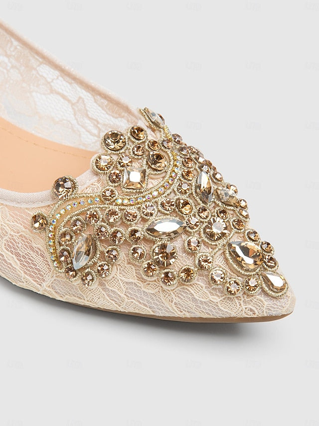 Ornate Elegant with Beige Lace Ballet Flats Women's FashionChic