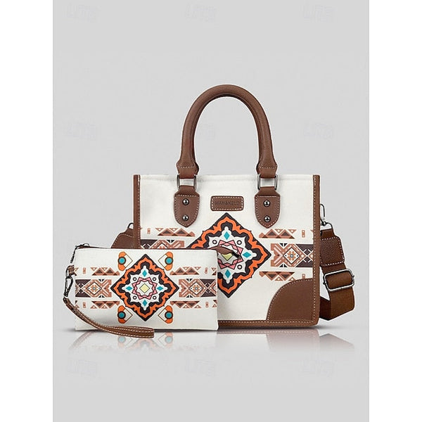 and Set Women's Ethnic Leather Faux Handbag Canvas with FashionChic