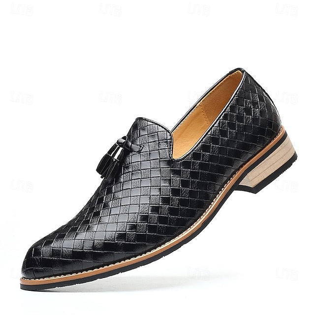 Woven Tassel Black Men's Loafers Detail Leather with Faux FashionChic