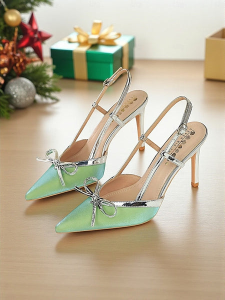 Green and Slingback Stiletto Red Heels Women's Pointed - FashionChic