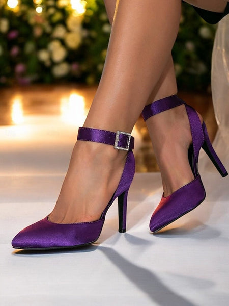 Strap Heels Women's Pointed Purple Ankle Toe – Satin FashionChic