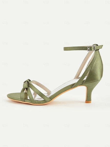 Women's Vintage Green Strappy 1950s Satin Kitten Heel FashionChic