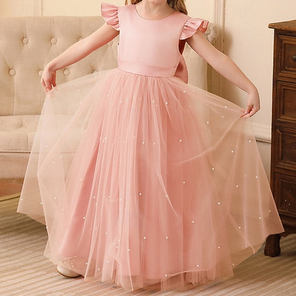 Girl Solid Kids Flower Dress Color Girls' Party FashionChic