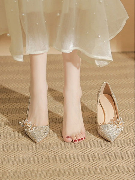 with Women's Glitter Floral Heels Silver Stiletto FashionChic