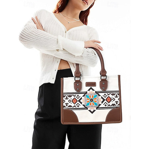 and Set Women's Ethnic Leather Faux Handbag Canvas with FashionChic
