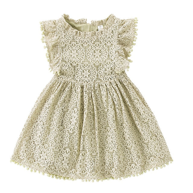 Girls' Party Solid Dress Color Short Sleeve Kids FashionChic