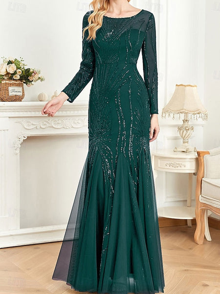 Elegant Floor Mother Crew Bride Party Neck Dress of the FashionChic