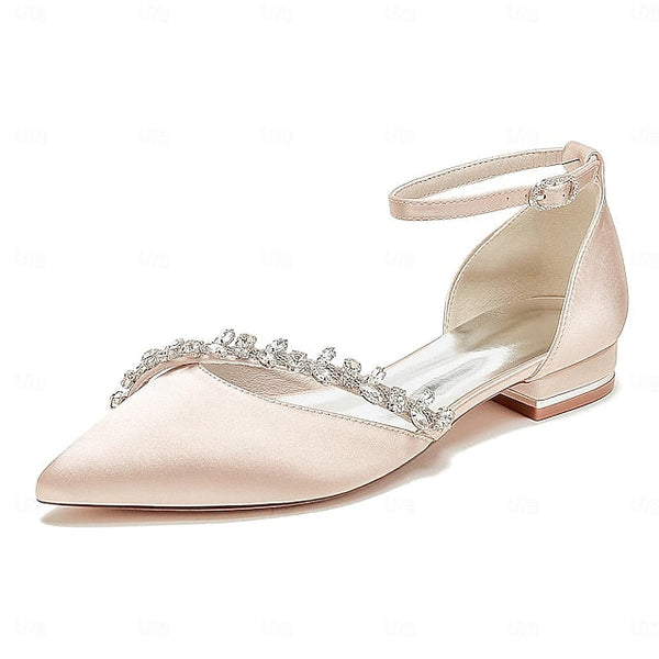 Elegant White Women's Toe Pointed Flats – Wedding Satin FashionChic