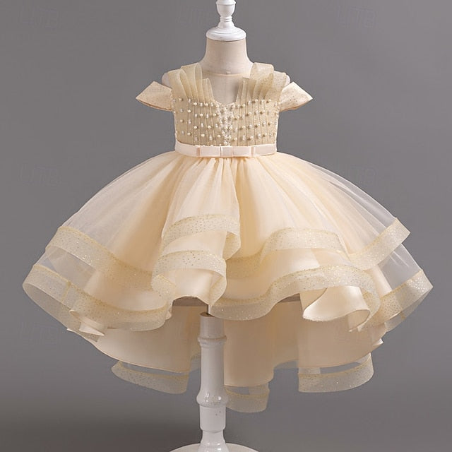 Girls' Dress Party Kids Color Wedding Sleeve Short Solid FashionChic