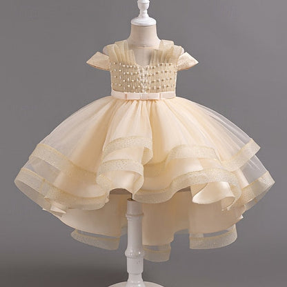 Girls' Dress Party Kids Color Wedding Sleeve Short Solid FashionChic