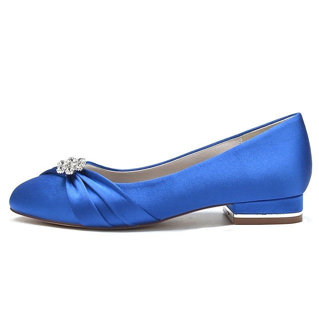 Blue Light Rhinestone Wedding Flats Women's Satin with FashionChic