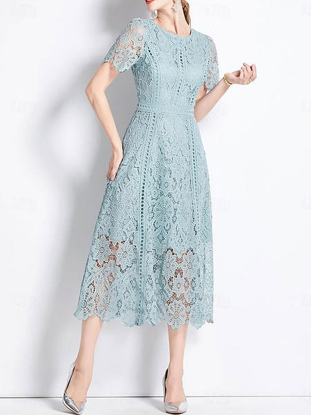 Crew Neck Dress Tea Length Bride of the Mother Elegant FashionChic