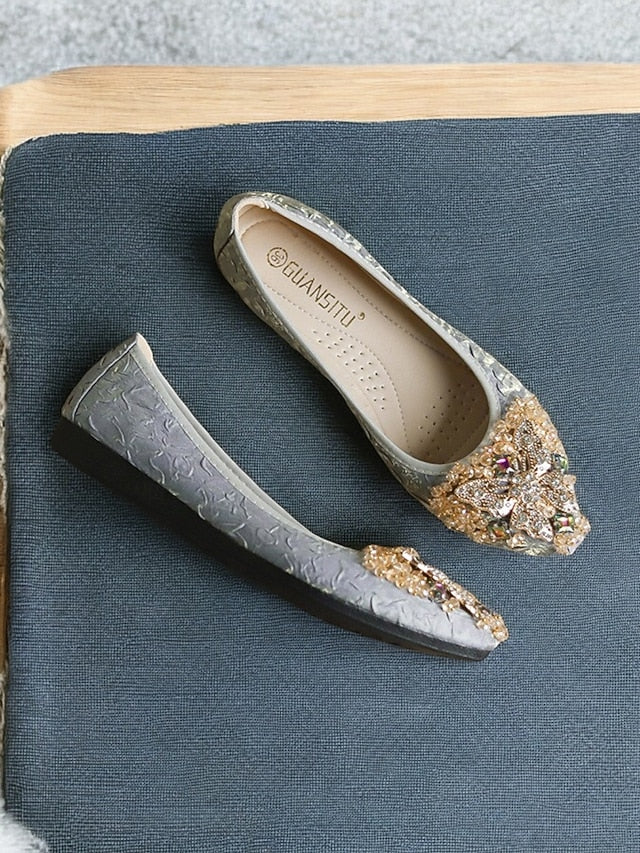 Foldable Embroidered Women's Flats Ballet with Beaded FashionChic