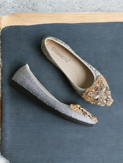 Foldable Embroidered Women's Flats Ballet with Beaded FashionChic