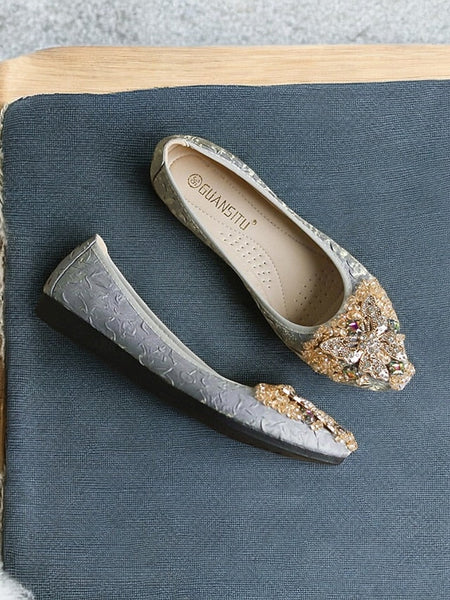 Embroidered Ballet Flats Foldable with Women's Beaded FashionChic