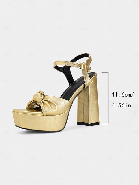 - Women's High Heel Gold Chunky Block Platform Sandals FashionChic