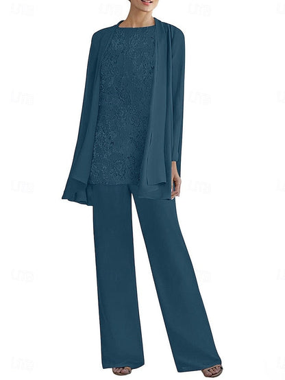 Neck Elegant Piece 3 Pantsuit Crew of Mother Dress the Bride FashionChic