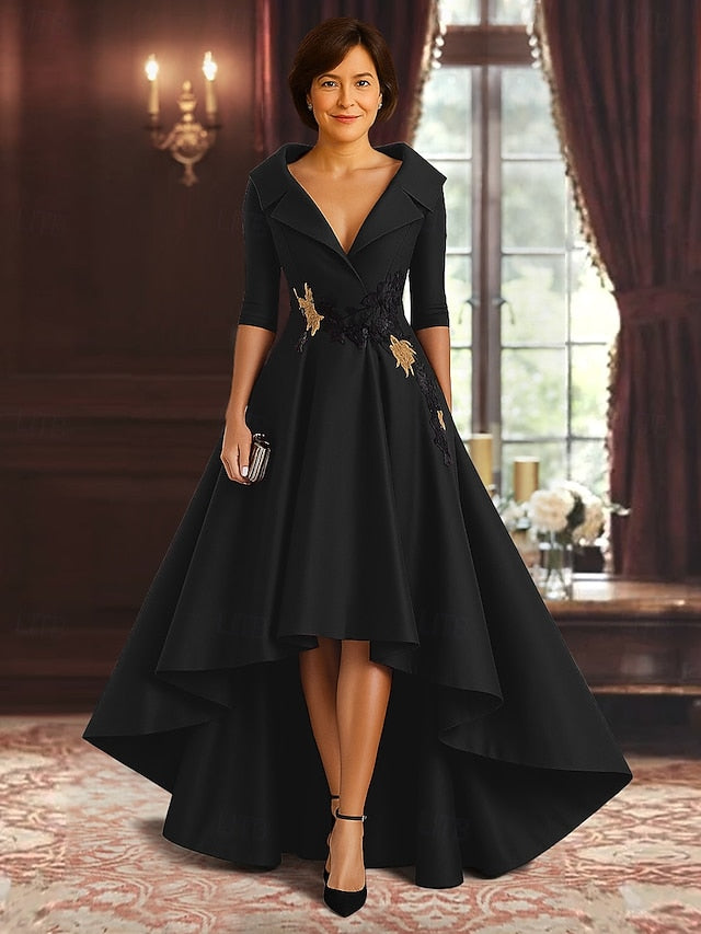 Dress of Black High Elegant Mother Bride A-Line Split Red the FashionChic