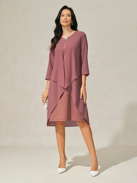 Women's Evening Dress Cape Sleeve Knee-Length Elegant Green FashionChic