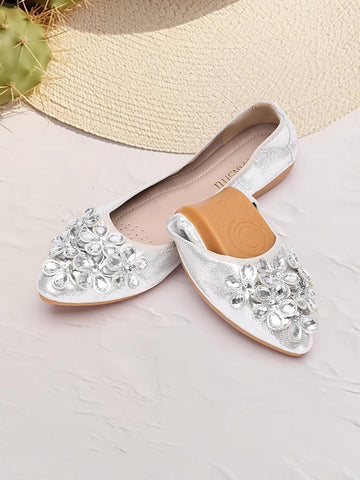Rhinestone Flats Women's Foldable with Silver FashionChic